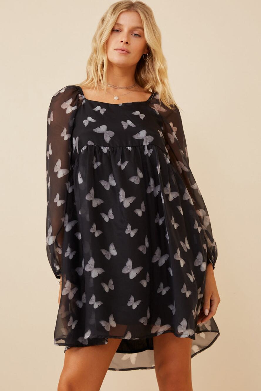 HAYDEN Buffy Chiffon Layered Butterfly Dress in Black Misses NEW Size Small